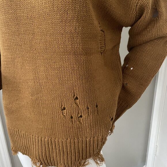 Kut from the Kloth Viola Destructed Turtleneck Sweater Women’s Sz XL (Camel) - Picture 6 of 16